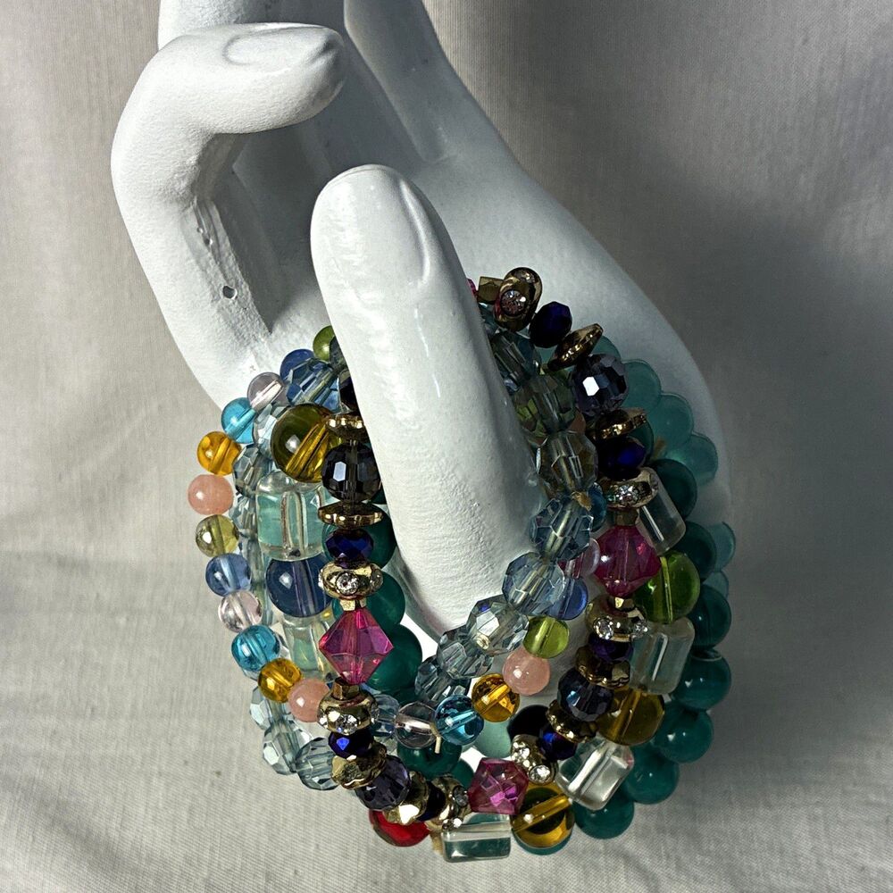 Lot of 6 Multicolor Beaded Stretch Stackable Bracelets No Clasp